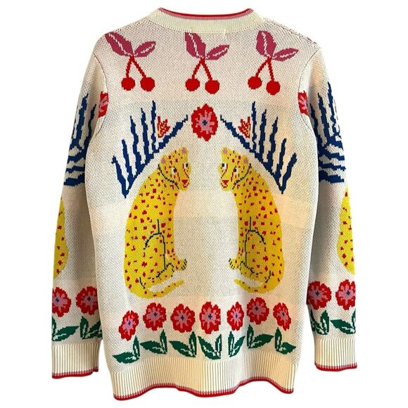 Boden Boyfriend Cardigan M Chunky Oversized Floral Cheetah Leopard Cat Print - Picture 3 of 10